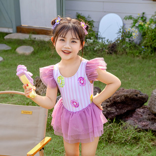 Children's Swimsuit One-piece Swimsuit Girls Swimsuit Small and Medium-sized Children's Baby Girl's Yarn Skirt One-piece Swimsuit