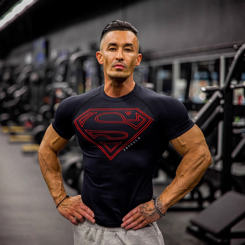 Youngla Co-Branded Superman New American-Style Men's T-Shirt Muscle Sports Fitness Breathable Compression Top Youngla Co-Branded Superman New American-Style Men's T-Shirt Muscle Sports Fitness Breathable Compression Top