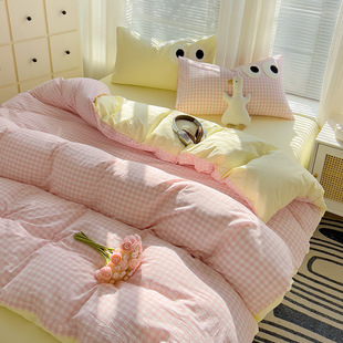 2024 new wash cotton towel embroidery dopamine four-piece set-big eye 1.2m sheets three-piece set (