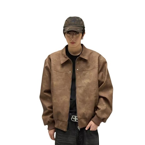 Tailor's Shop Maillard American Retro Brown Leather Jacket Men's Trend Relaxed Spring and Autumn Style Jacket Cotton Coat Trend
