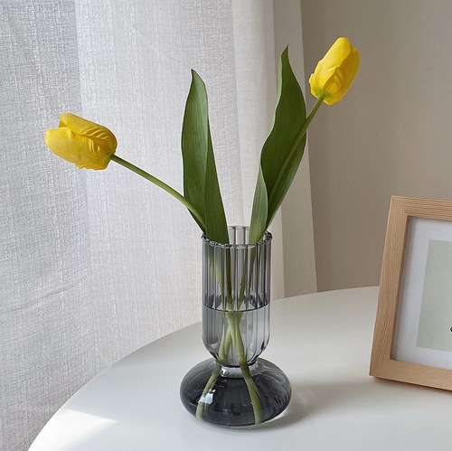 Glass vase decoration living room flower arrangement Nordic flower mini ins desktop transparent striped glass vase