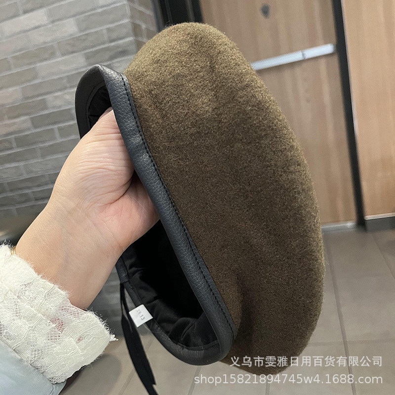 Boina de lana negra de moda, sombrero de invierno de otoño para mujeres, pequeño sombrero de belleza, sombrero de artista DIY para hombres.
