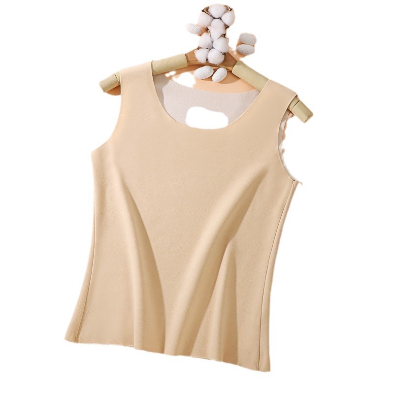 De terciopelo auto-calefacción de la ropa interior térmica de doble cara cepillado chaleco térmico de las mujeres sin fisuras color sólido engrosado fondo superior Otoño e Invierno