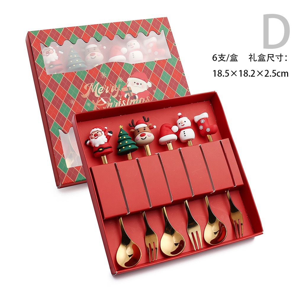 Cuchara de acero inoxidable creativa árbol de Navidad café tartar postre horquilla de fruta muñeca cuchara horquilla cubierta set de regalo