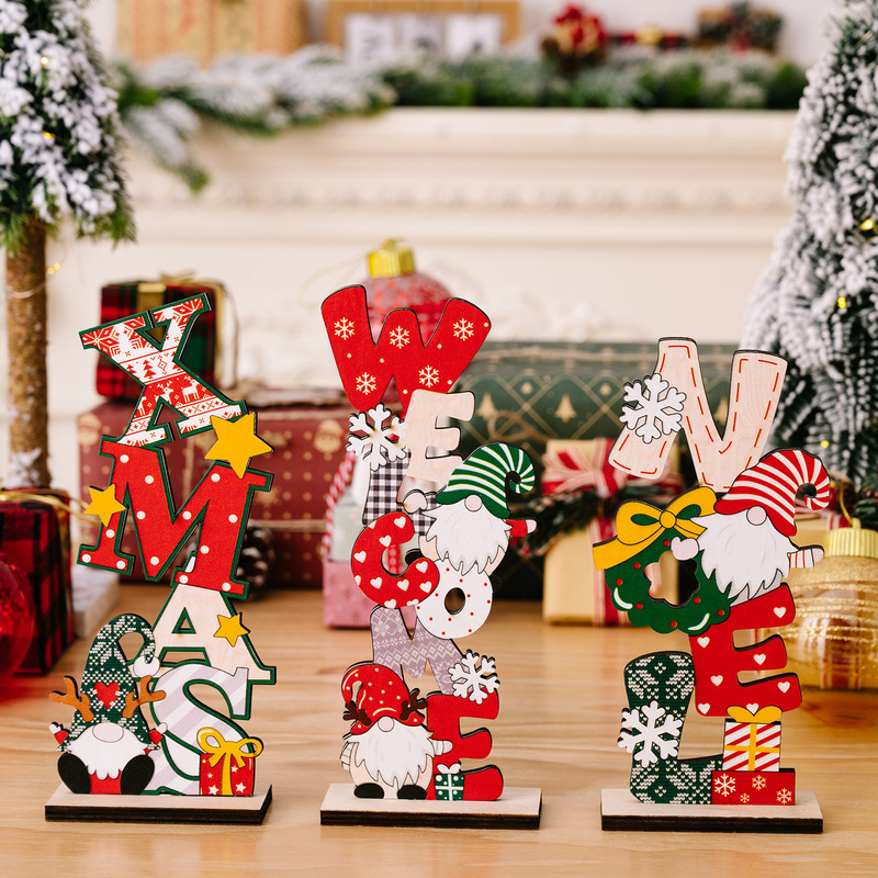 国境を越えた新しいクリスマスのデスクトップ装飾品プリント木製装飾品小人老人英語装飾品デスクトップ装飾品|undefined
