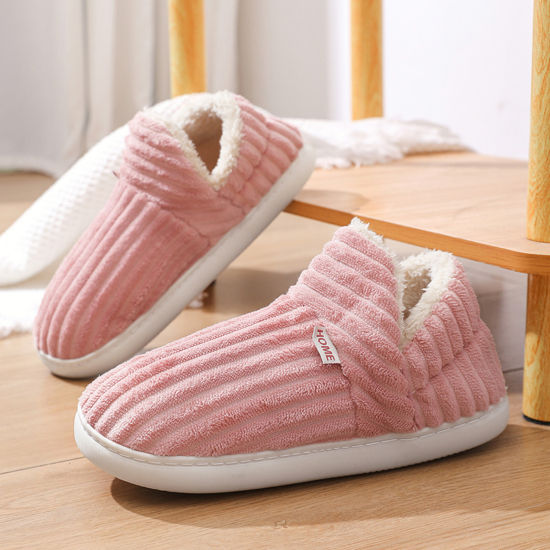 Zapatillas de algodón de invierno 2024 bolsas domésticas interiores raíz fondo grueso antideslizante para niños zapatos de algodón de peluche caliente para niños y niñas