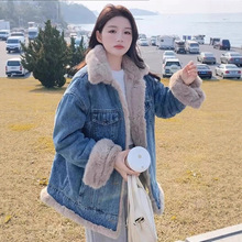 初秋冬仿羊羔绒毛牛仔外套女秋冬季新款复古宽松保暖皮毛一体棉服