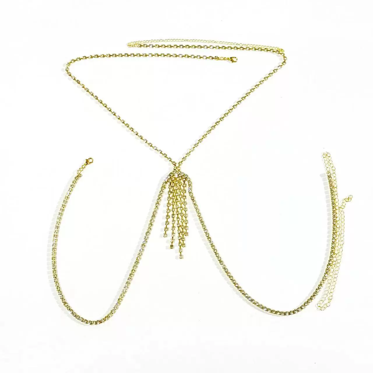 Браслет-цепь с rhinestones по телу, модная цепочка на ключице и груди, металлический сплав, серебристый или золотистый