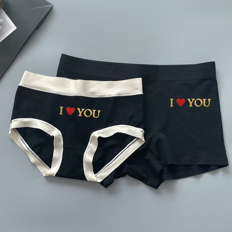 Couple's Underwear One Man and One Woman Sweet Sexy Ice Silk Mid-Waist Romantic Suit Black Pair Cute Couple Suit