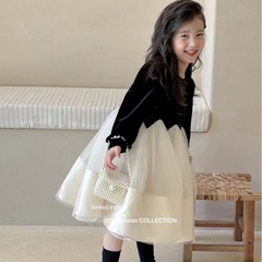 Child's Formal Dress 2023 Autumn/Winter Collection French Haute Couture Audrey Hepburn Style Princess Dress Black Velvet Tulle Dress