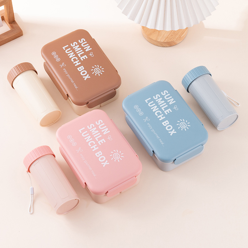 Juego de tazas de agua de lonchera, caja bento fracker PP de grado alimenticio de plástico, se puede usar en el horno microondas para estudiantes de oficina