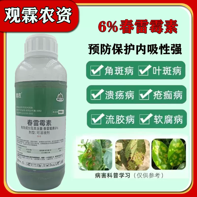 6%春雷霉素水稻稻瘟病细菌性病害专用杀菌剂整箱发货聚划算实惠大