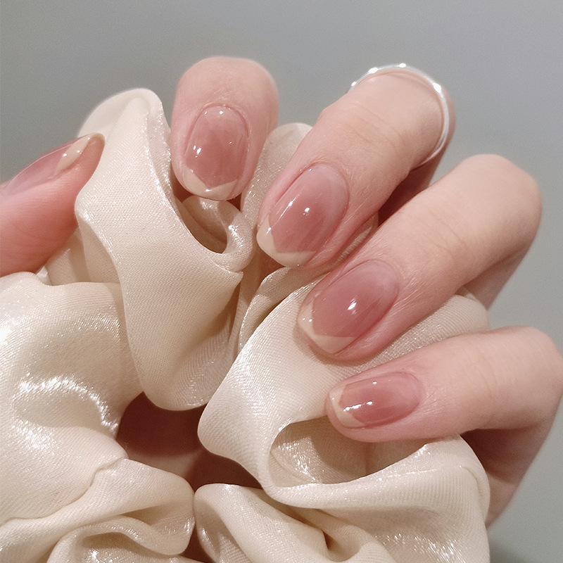 French A piece of Nude color Wearing Nail enhancement finished product student Blush Halo Removable Fake nails Patch have cash less than that is registered in the accounts