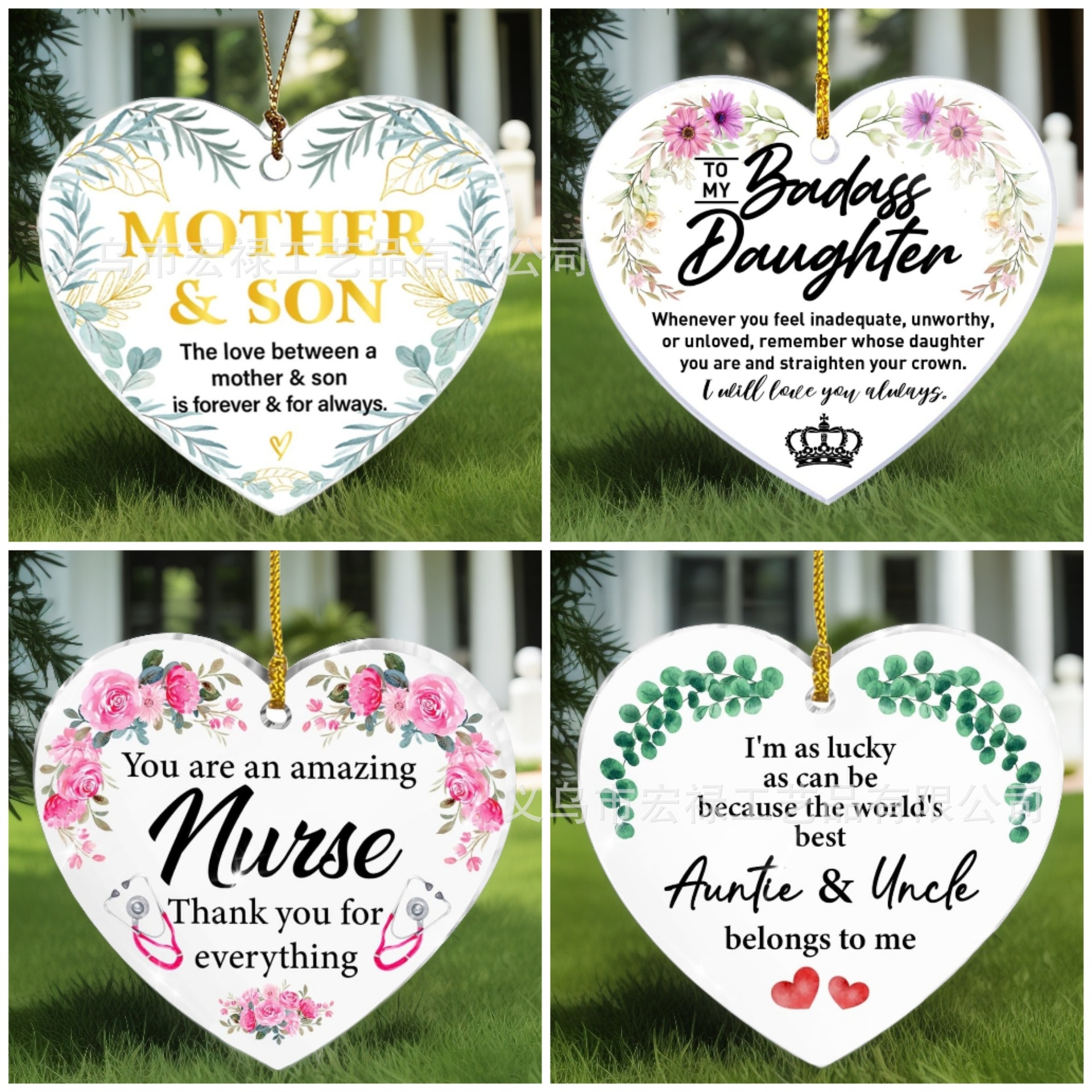 跨境亚马逊2026年爱心亚克力挂件礼物圣诞节饰品挂件节日礼物挂件