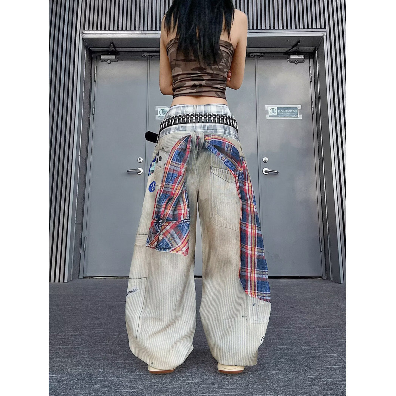 Heavyweight 3 Digital Print Ethnic Pattern Shirt and Jeans for Women, Trendy Hip-Hop Style, Unique Loose Casual Wide-Leg Pants Heavyweight 3 Digital Print Ethnic Pattern Shirt and Jeans for Women, Trendy Hip-Hop Style, Unique Loose Casual Wide-Leg Pants