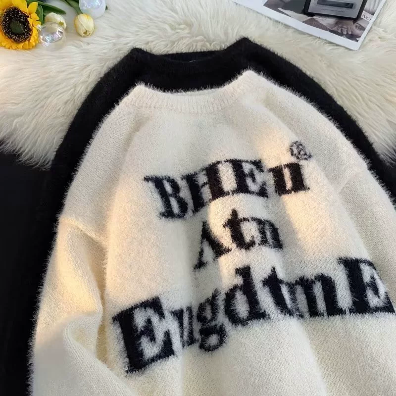 Свитер мужской осенний и зимний американский ретро ленивый ветер мягкий клейкий вязаный свитер дизайн нишевой свободный топ