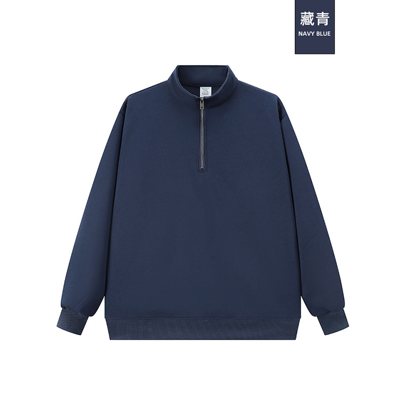 纯色无帽工作服外套立领潮牌重磅跨境男装黑色运动半拉链卫衣定制|undefined