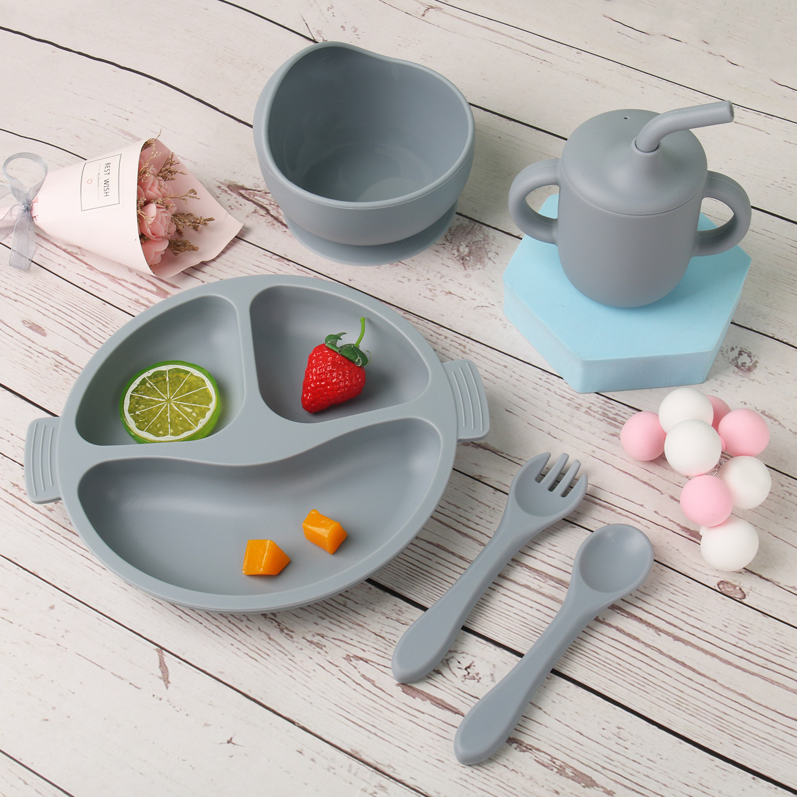 Cross-Border Silicone Spoon Baby Food Fork Spoon Baby Eating Feeding Spoon Fork Children's Tableware Silicone Soft Spoon