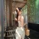 New Chinese-style Printed Sling dress Women's Summer New National Style Buckle V-neck Waistline Slimming Hip Long Skirt