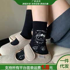 春夏季百搭可爱卡通袜子女凯蒂猫网红长筒袜韩版高筒亲肤学生长袜