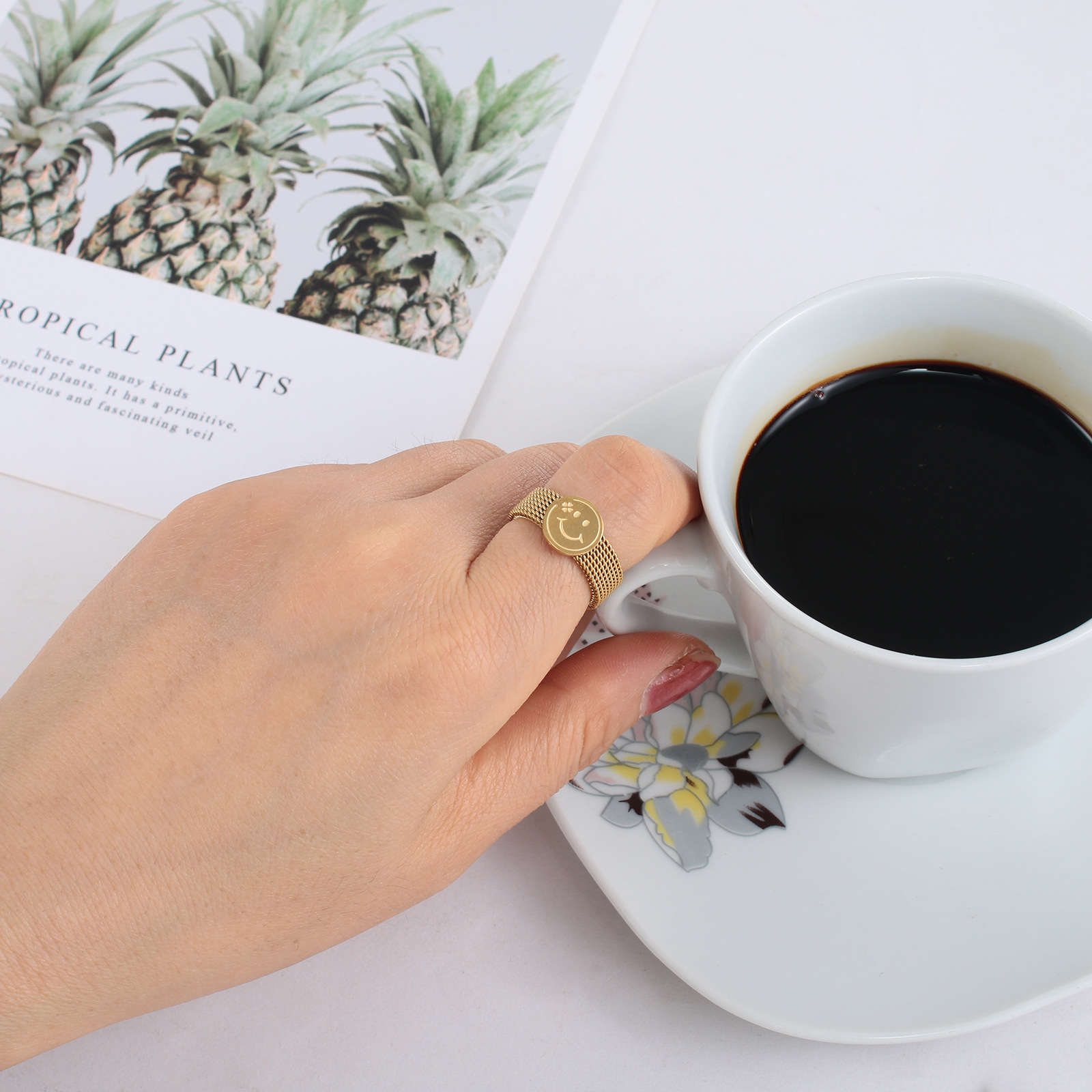 Hip-Hop Heart Shape Smiley Face Stainless Steel Plating Rings 1 Piece