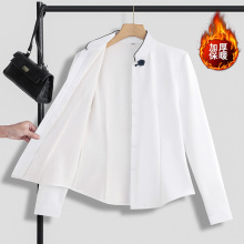 加绒衬衫女秋冬外穿内搭打底酒店前台餐饮服务员工作服空姐职业装