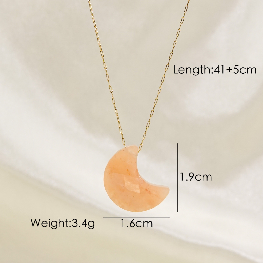 Simple Style Geometric Moon Natural Stone Titanium Steel Pendant Necklace In Bulk display picture 3