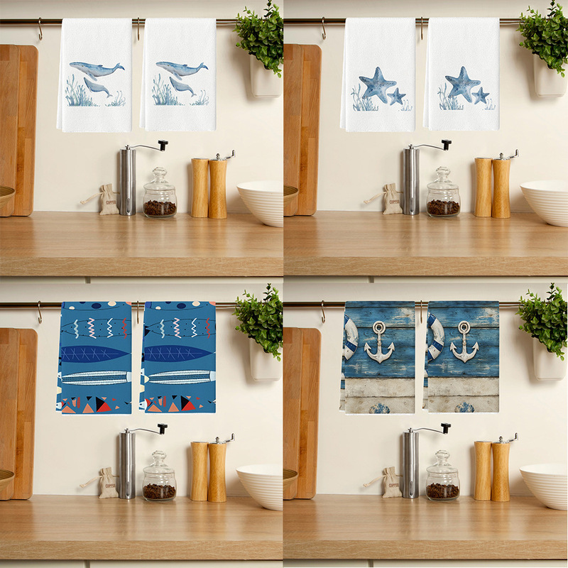 Amazon Summer Ocean Series Dish Towels Nautical Abstract Kitchen Towels Marine Life Decorative Hand Towels