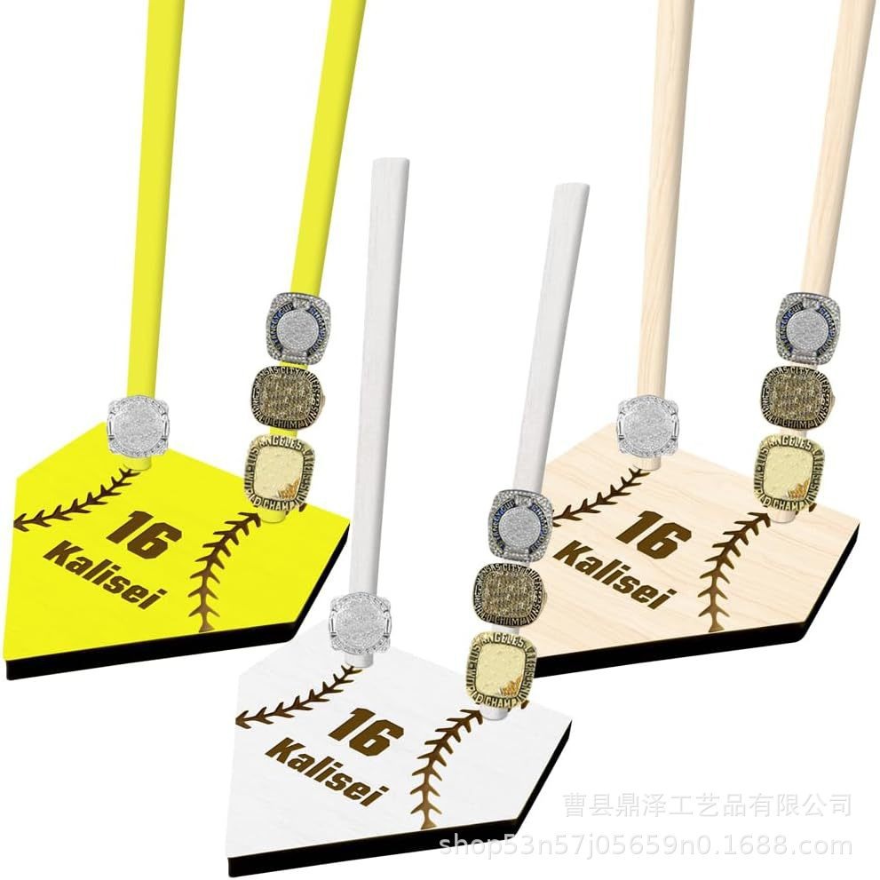 创意木质戒指堆叠架冠军戒指收藏展示架木制戒指支架棒球戒指架