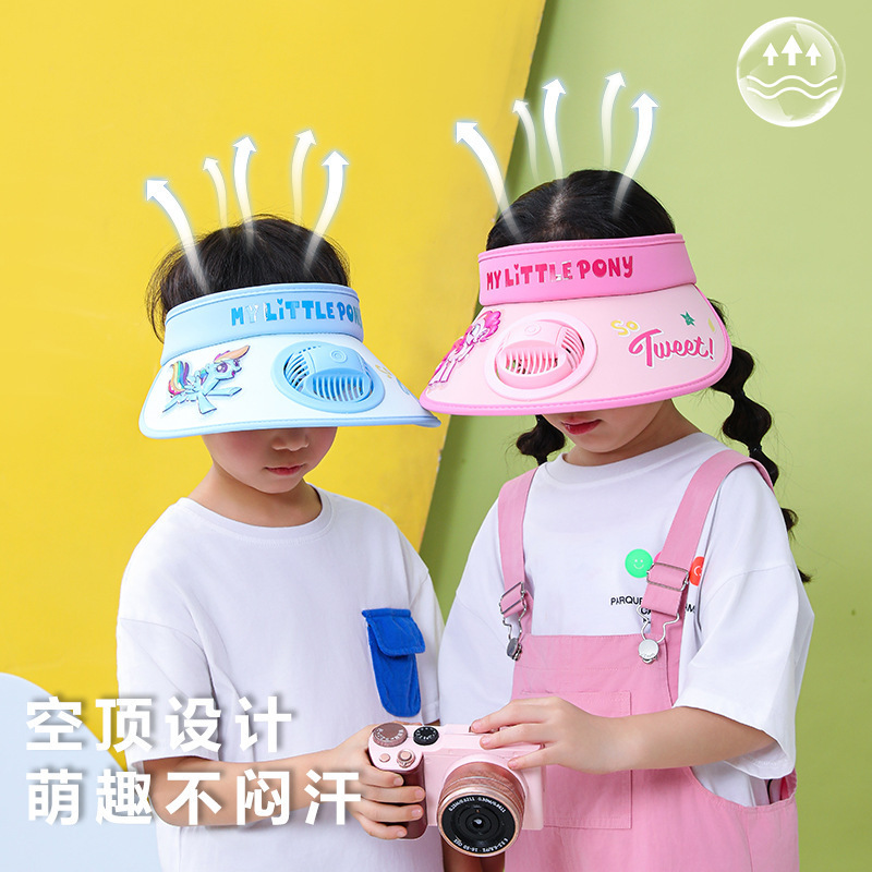 Children's Fan Empty Top Hat Genuine Altman Sunshade Sunscreen Hat Large Brim Colorful Luminous Sun Hat for Boys and Girls