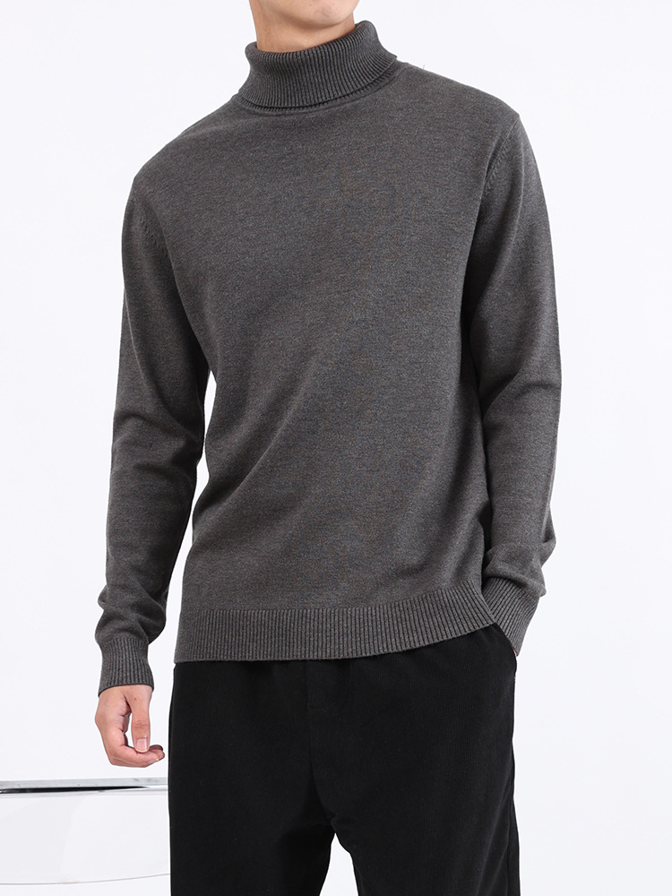 Suéter de cuello alto de hombre otoño y invierno 2025 nuevo estilo camiseta de punto de color sólido cálido con camiseta de base para hombres