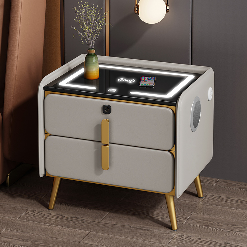 Madera maciza mesita de noche Luz de lujo de alto grado dormitorio simple moderna mesita de noche hogar roca placa pequeña mesita de noche gabinete de almacenamiento