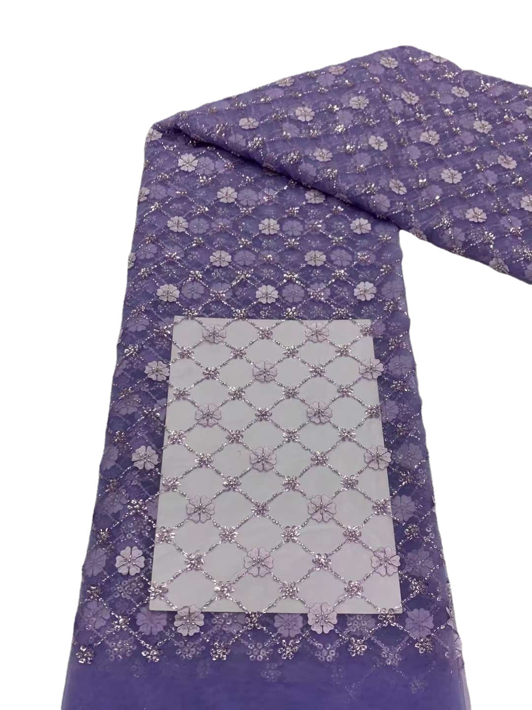 亮片立体绣花布料格子稀密交错珠子面料婚纱礼服吊带裙面料JX3468