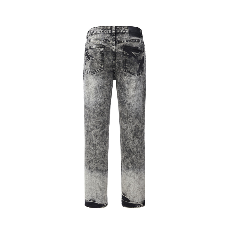 Men's High Street Snow Wash Jeans Gradient Faded Distressed Straight Leg American Denim_mkmklike.com