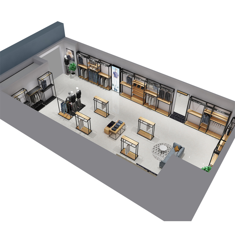 Tienda de ropa de gama alta estante de exhibición estante de los hombres piso centro comercial gabinete de marca al por mayor combinación de ropa de negocios estante de exhibición