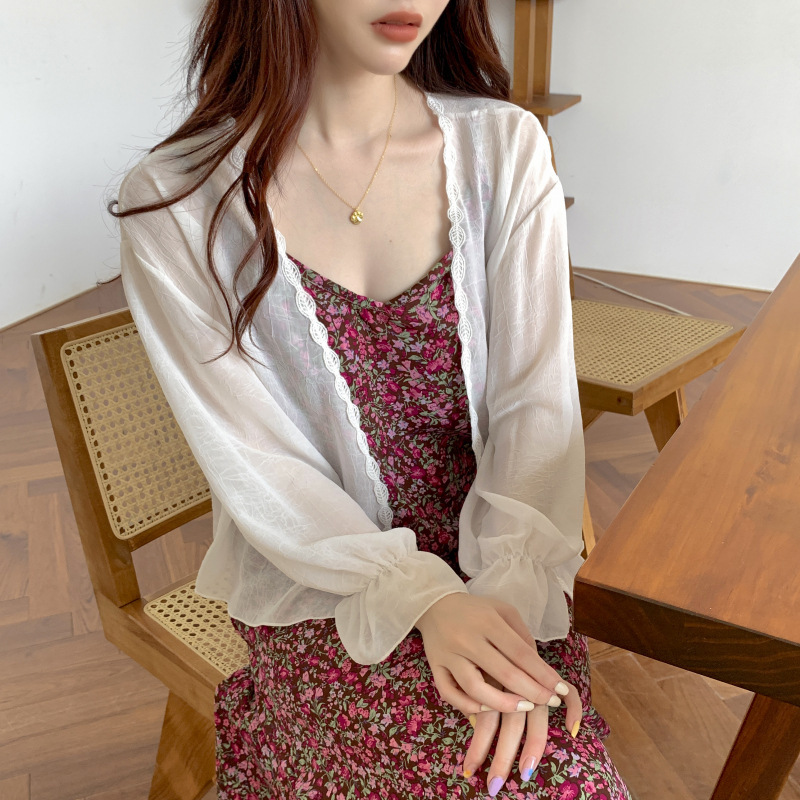Loose Lace Chiffon Sun Protection Clothing for Women 2024 Summer New Thin Beach Cardigan Jacket Small Women's Top Short Outwear