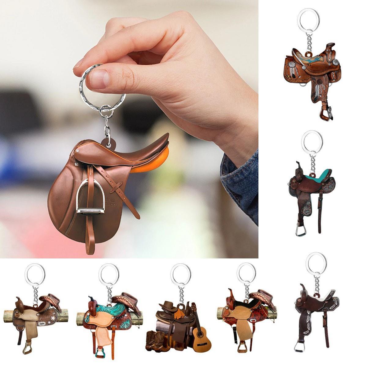 Cross-border AliExpress saddle car keychain pendant personalized decoration acrylic flat keychain backpack