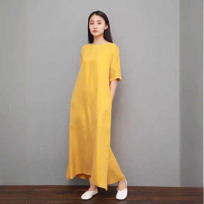 2022 summer copper ammonia silk super temperament literary loose dress robe a generation of hair