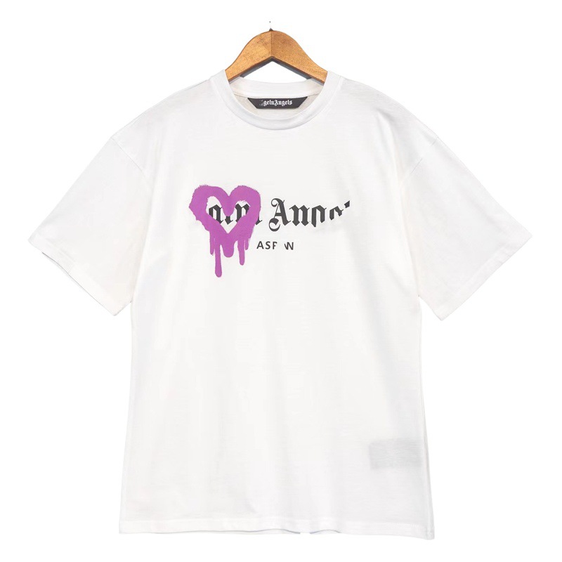 Camiseta holgada de manga corta con logo estampado de grafiti en forma de corazón con letras de palma de marca europea y americana para hombres y mujeres, informal, holgada de manga corta
