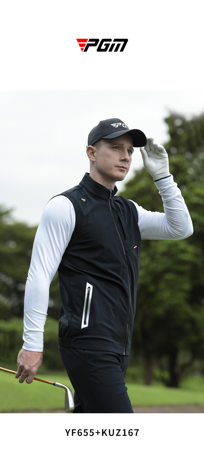 Áo ghi lê golf PGM nam chống gió nhẹ, cổ đứng, form vừa — YF655-Gi lê trắng, YF655-Áo gi lê màu đen, YF655-Gi lê kaki chi tiết 14