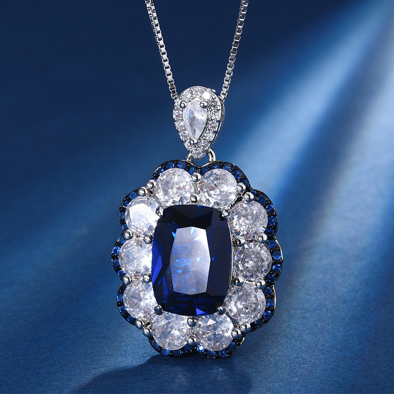 Zhuang sheng joyas cobre inferior chapado en oro conjunto de joyas simulación azul señaló cristal avanzado retro conjunto femenino 10*14-8*10