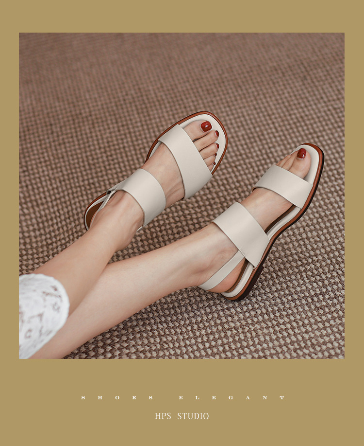 Sandal nữ quai ngang đế bệt phong cách La Mã hở ngón mùa hè — Màu be chi tiết 4