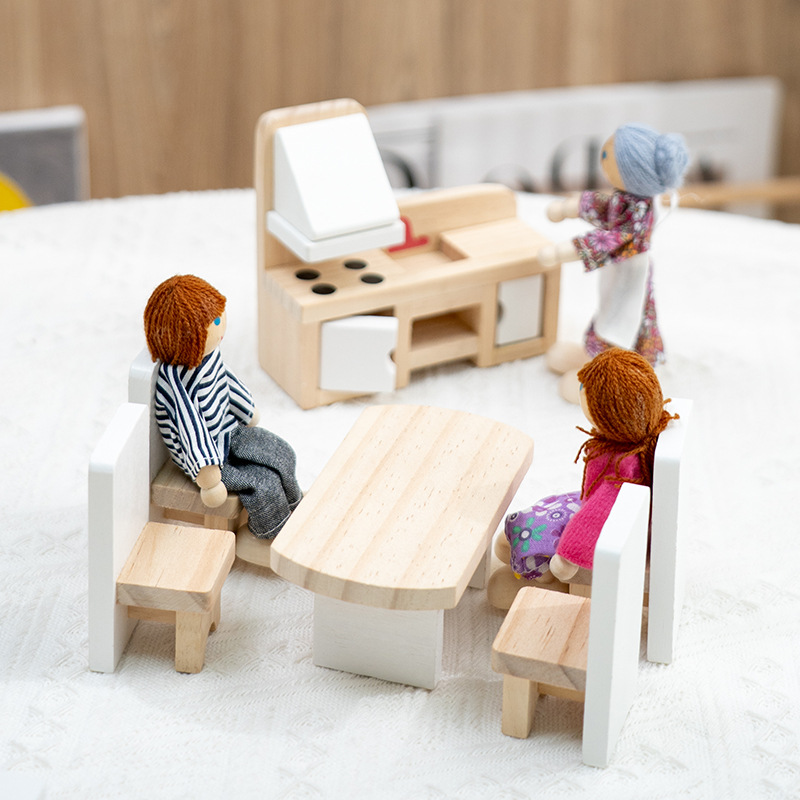 Juegos de simulación para niños pequeños Modelos de muebles pequeños de madera maciza danesa Accesorios para habitaciones de muñecas Conjunto de escenas Juguetes educativos