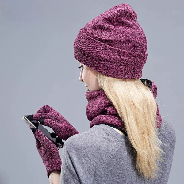 Foreign Trade Cross-Border Velvet Three-Piece Set Aliexpress Amazon Ebay Warm Suit Winter Hat Scarf Touch Screen Gloves