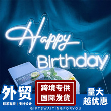 新款霓虹灯造型英文字母装饰灯生日快乐Happy-Birthday外贸跨境