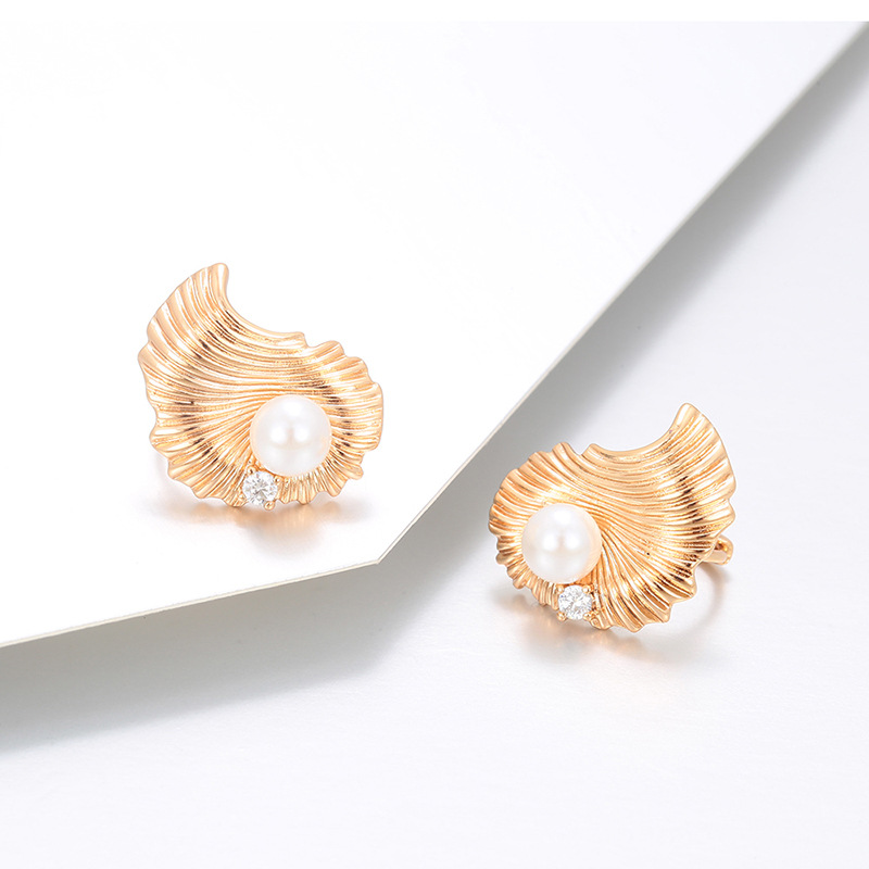 Aretes de hebilla de concha e imitación de perla de aleación chapada en 18K, estilo retro, para vacaciones image 4