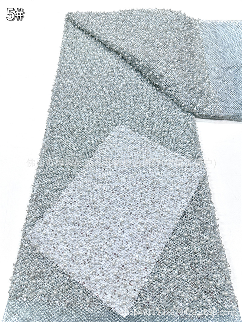 Tejido de malla elástica transpirable de perlas de tamaño pequeño y pequeño para brindis de pecho cola de pescado vestido de banquete tela de paño