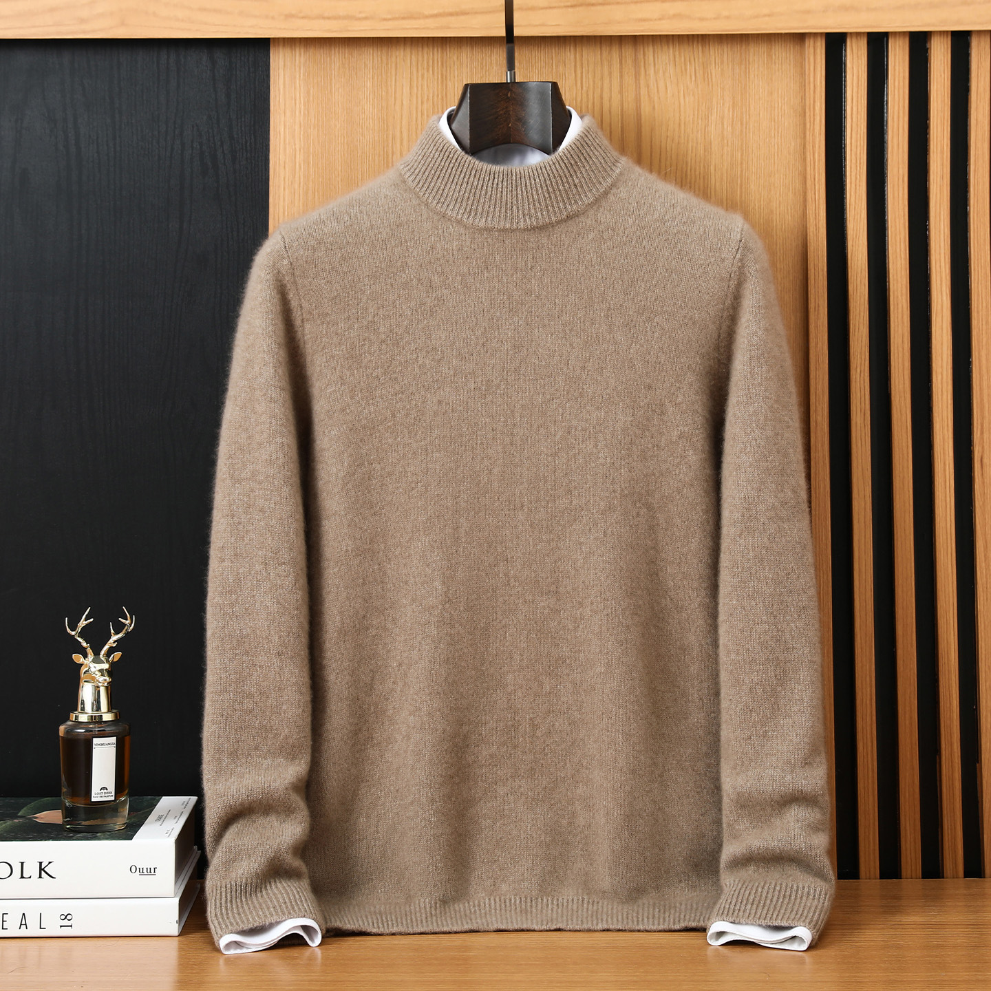 100% Pure Cashmere Sweater, New Autumn and Winter Style, Thickened and Warm, Half-Turtleneck, Long-Sleeved Pullover Knit Sweater for Men