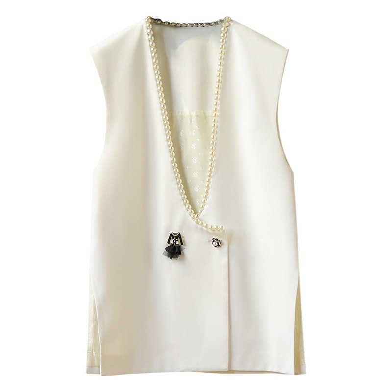 ¡En stock estilo de moda, muy elegante! Chaleco de las mujeres Chanel perla chaleco primavera y otoño