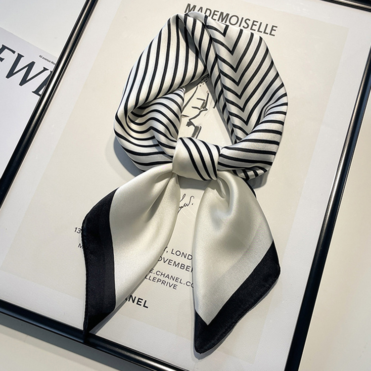 Bufandas 70x70 rayas blancas y negras bufandas de seda cuadrada bufandas de mujer camisa de transporte de trabajo de ropa profesional cuello delgado